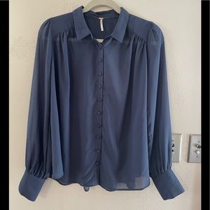 Free People dusky blue sheer button-up shirt